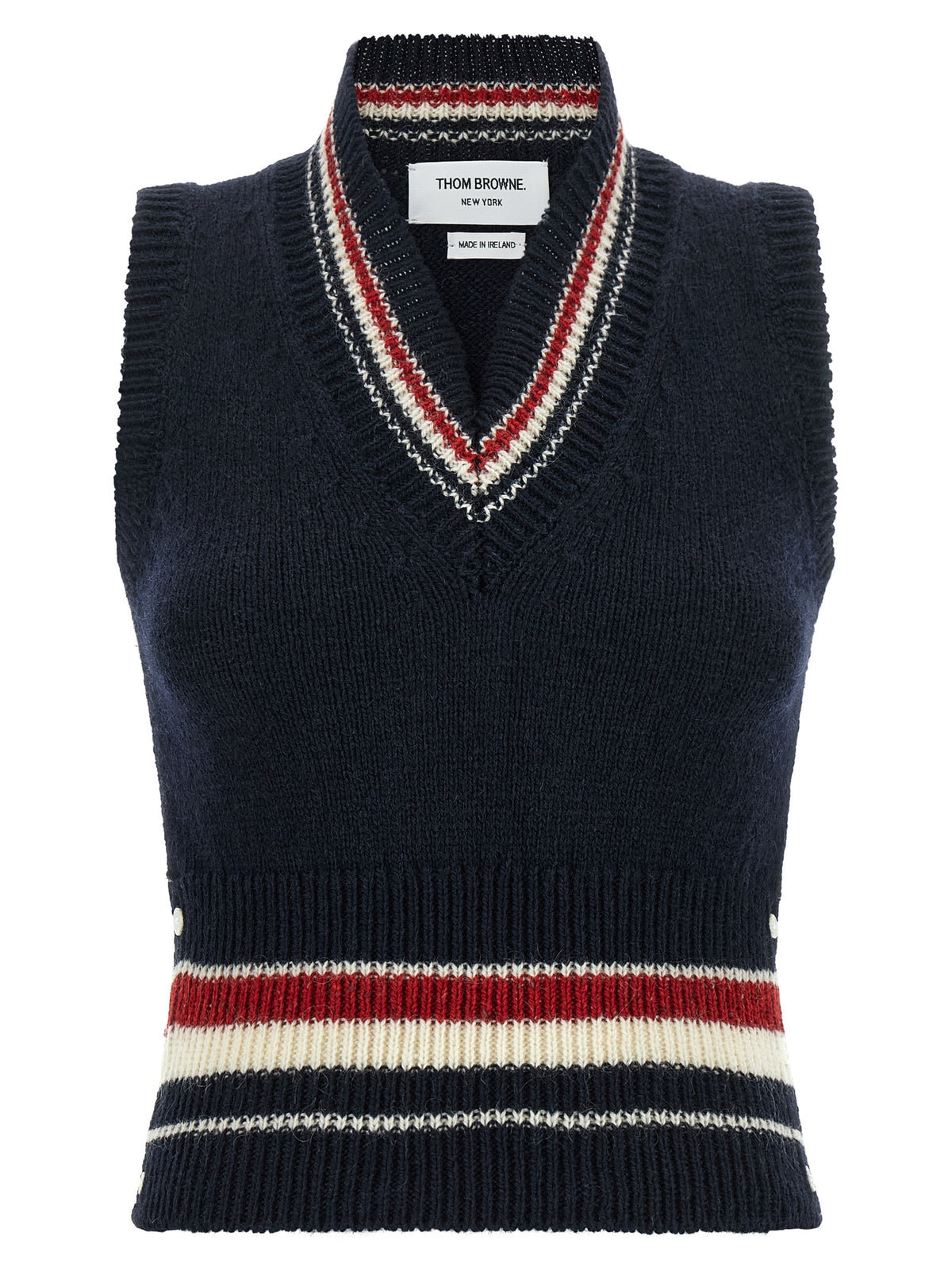 Thom Browne Ärmellose blaue Wolljacke