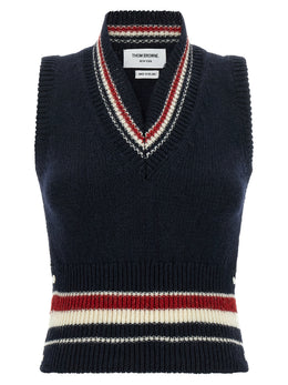 Thom Browne Ärmellose blaue Wolljacke