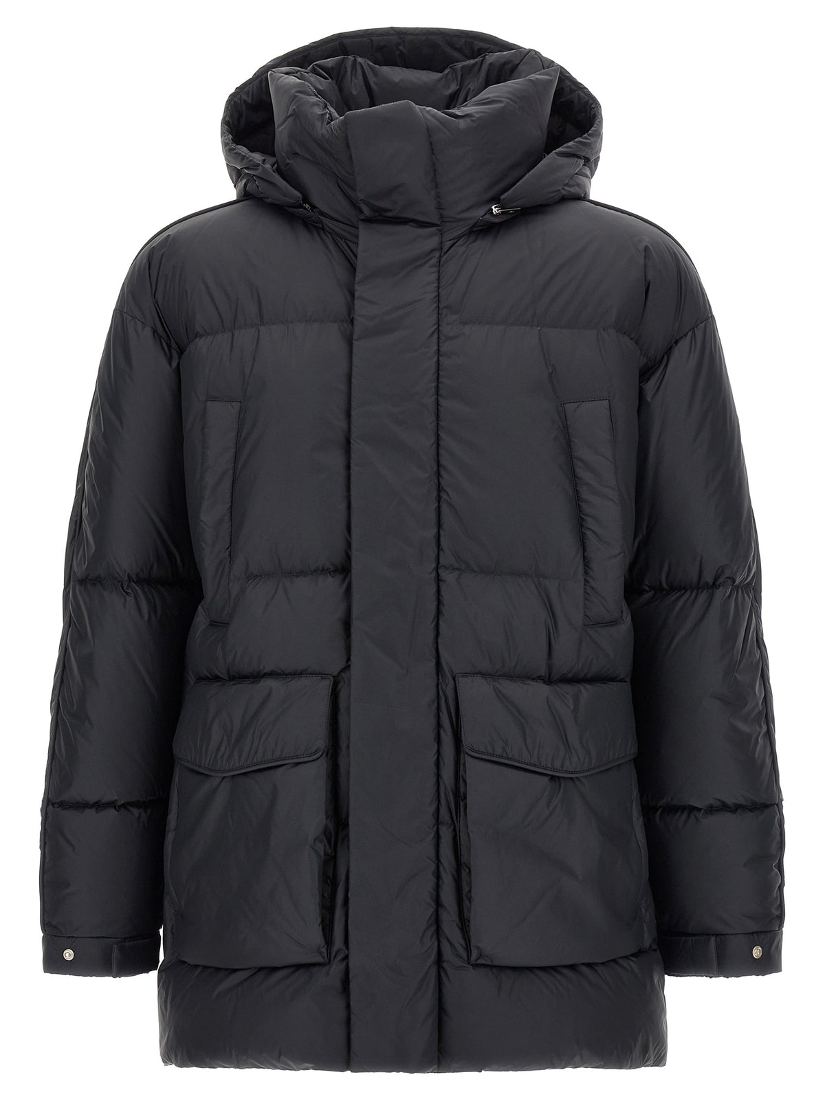 LAMINAR Schwarze Polyamid-Jacke in voller Länge