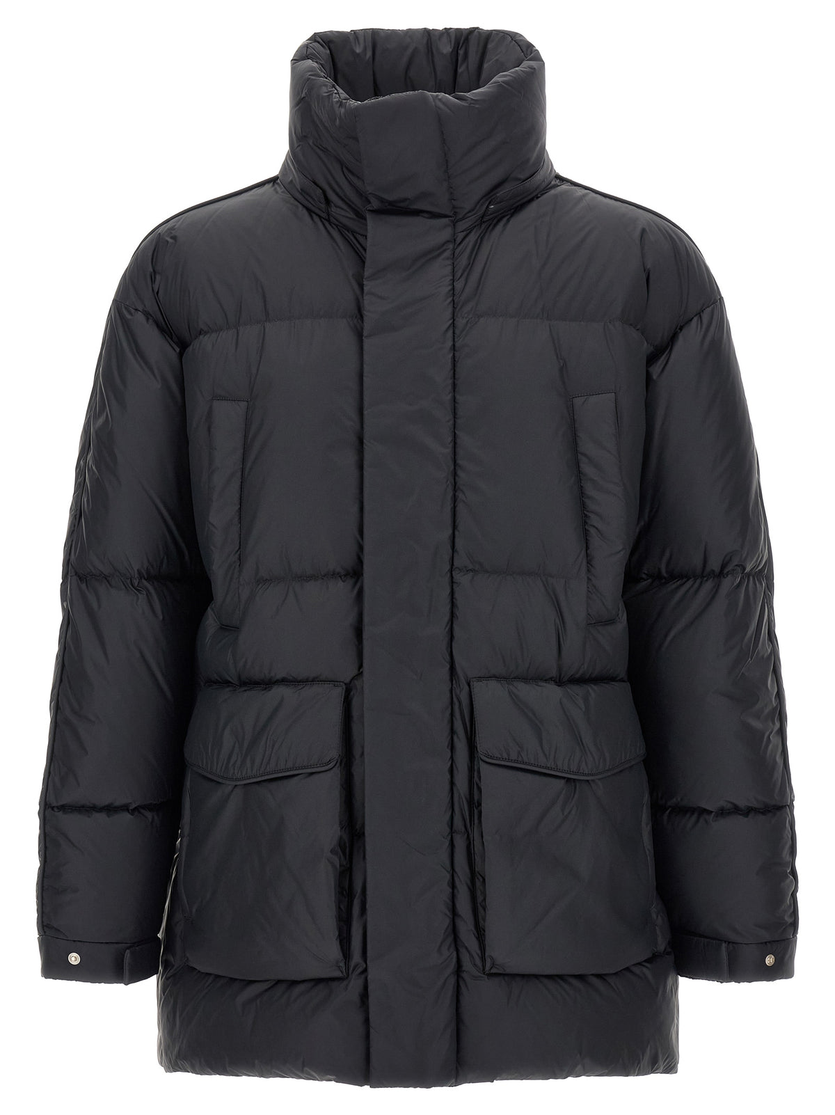 LAMINAR Schwarze Polyamid-Jacke in voller Länge