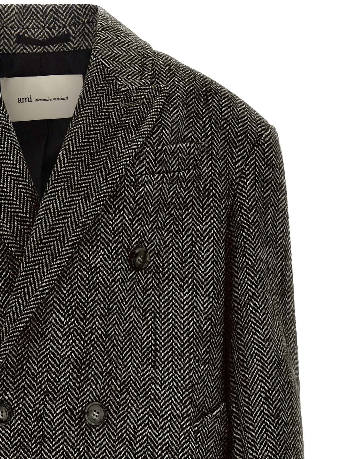 Ami Paris Schwarzer Wollmantel aus reiner Schurwolle