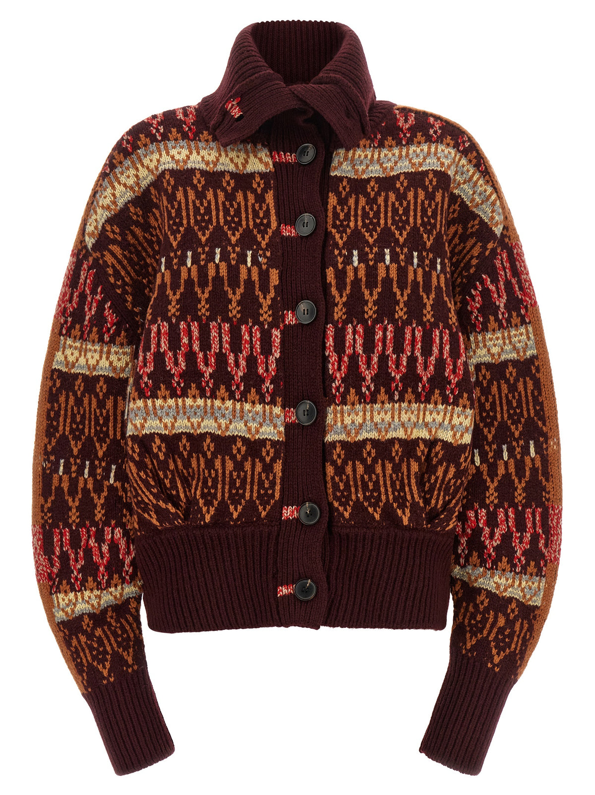 Dries Van Noten Bordeaux Woll-Strickjacke