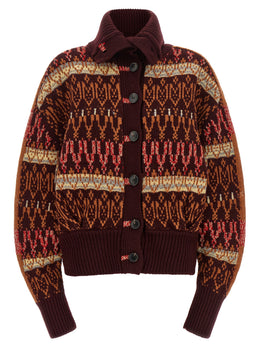 Dries Van Noten Bordeaux Woll-Strickjacke