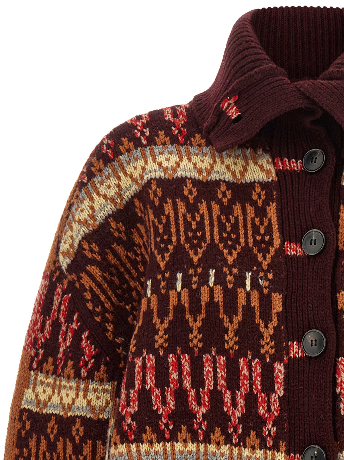 Dries Van Noten Bordeaux Woll-Strickjacke