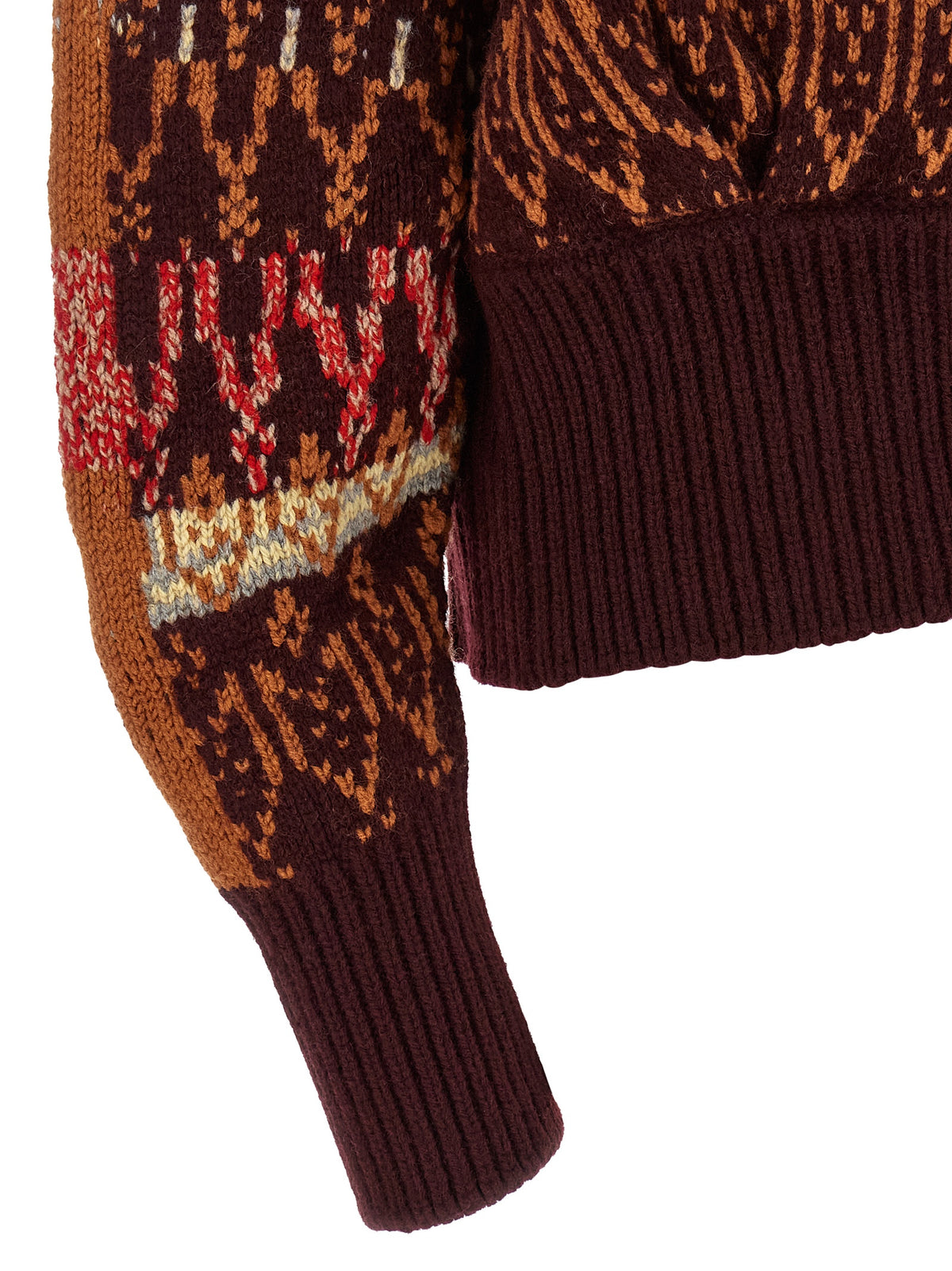 Dries Van Noten Bordeaux Woll-Strickjacke
