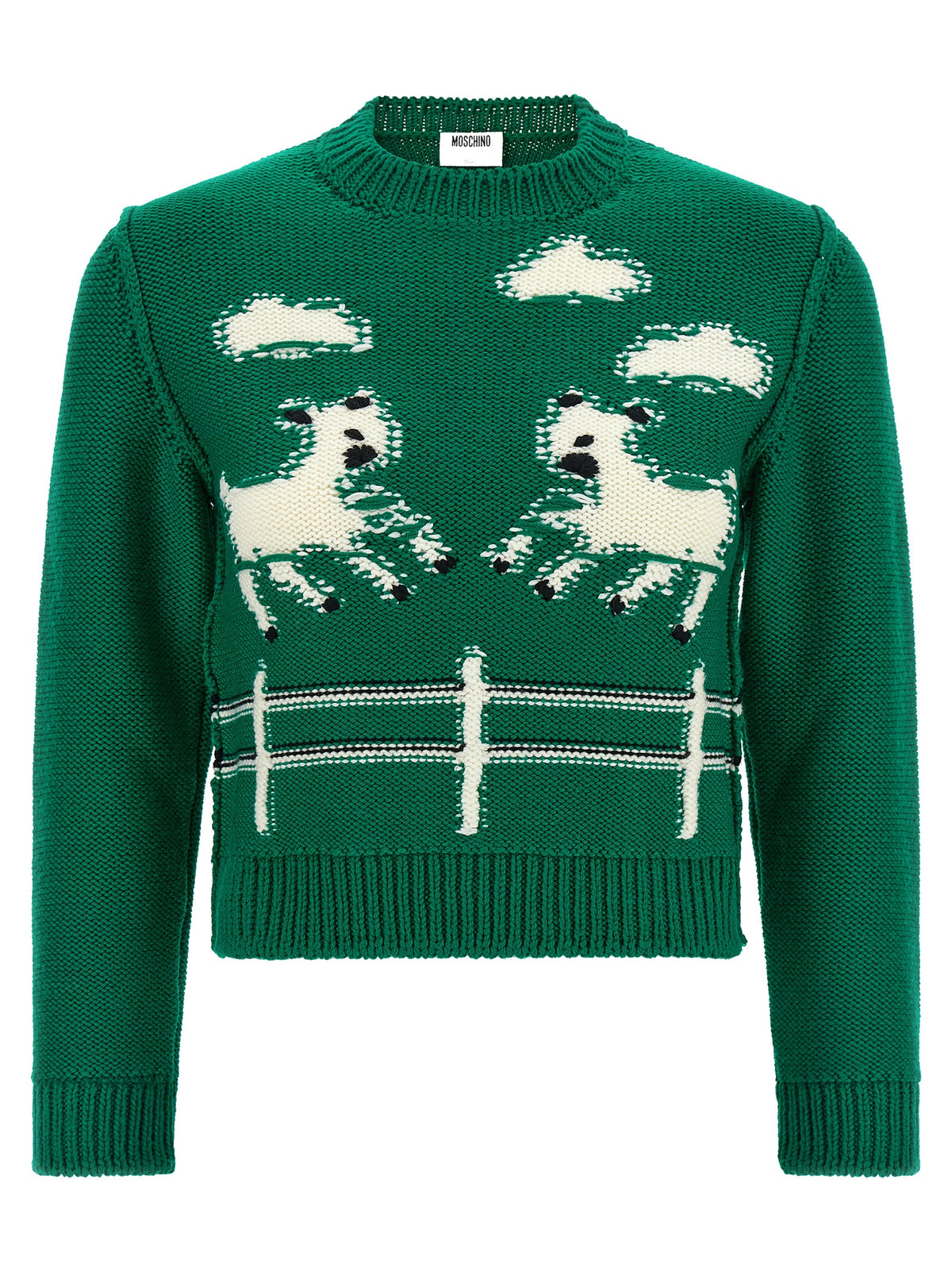 Moschino Zweifarbige Strickjacke aus reiner Schurwolle