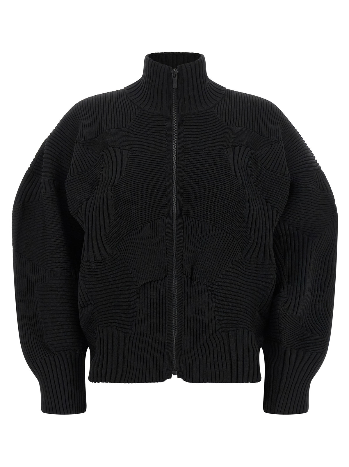 Issey Miyake Schwarze Polyester-Jacke in voller Länge