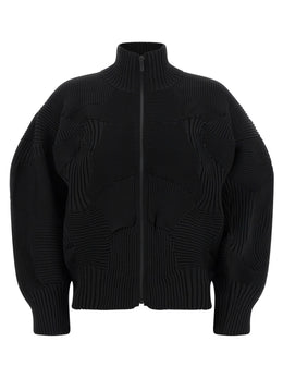 Issey Miyake Schwarze Polyester-Jacke in voller Länge