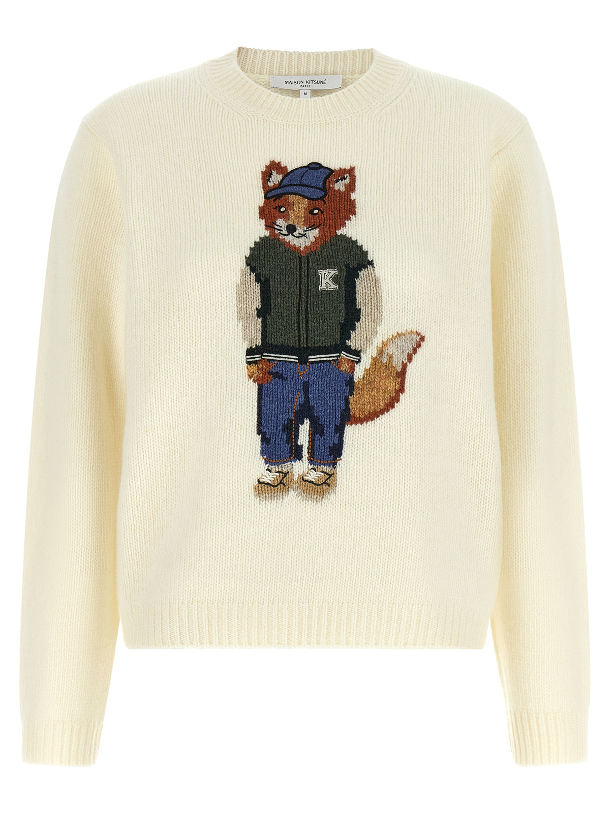 Maison Kitsuné Weiße Wollstrickjacke