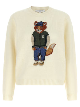 Maison Kitsuné Weiße Wollstrickjacke