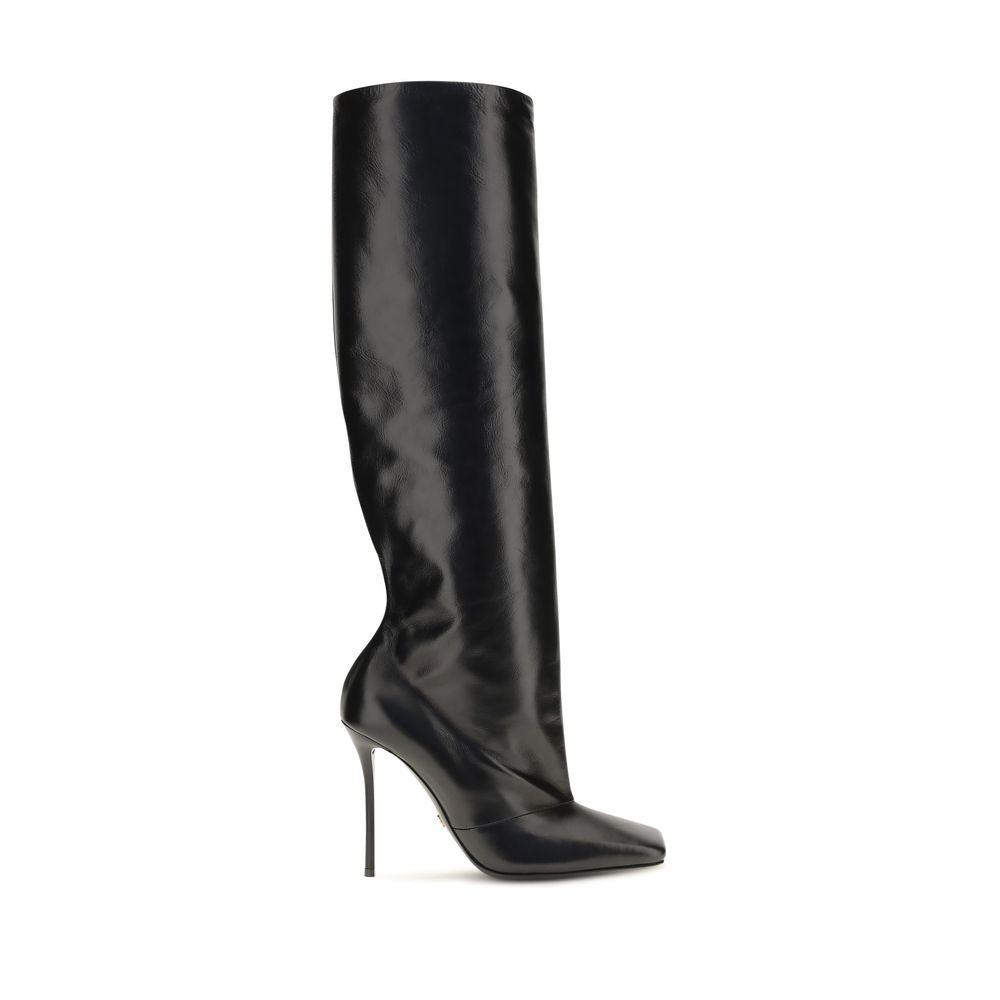 Dolce & Gabbana Schwarze Kalbsleder Bos Taurus High Heel Stiefel
