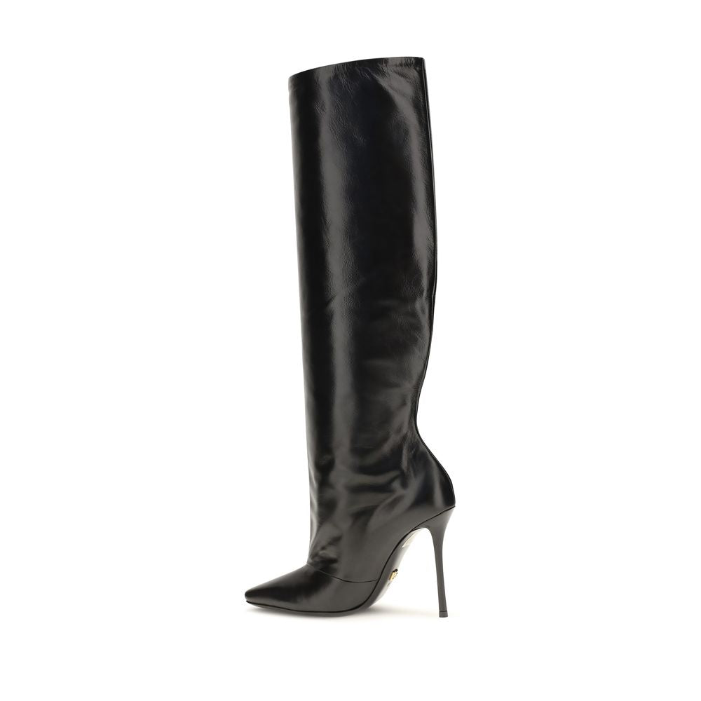 Dolce & Gabbana Schwarze Kalbsleder Bos Taurus High Heel Stiefel