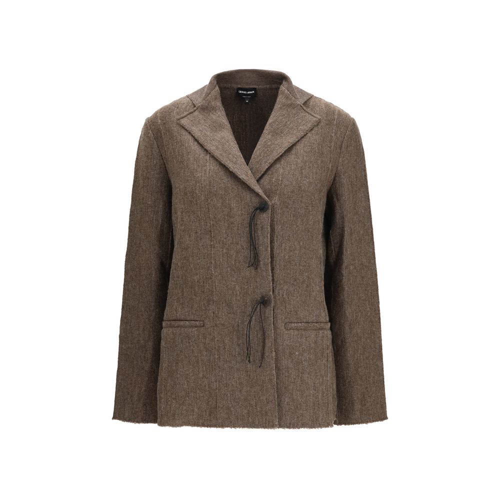 Giorgio Armani Brauner Wollmantel Oves Aries in voller Länge