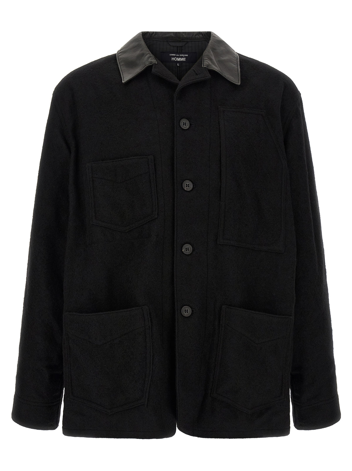 Comme Des Garçons Schwarze Wolljacke in voller Länge