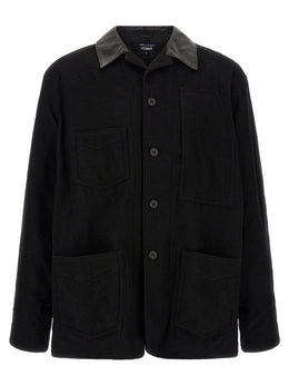 Comme Des Garçons Schwarze Wolljacke in voller Länge