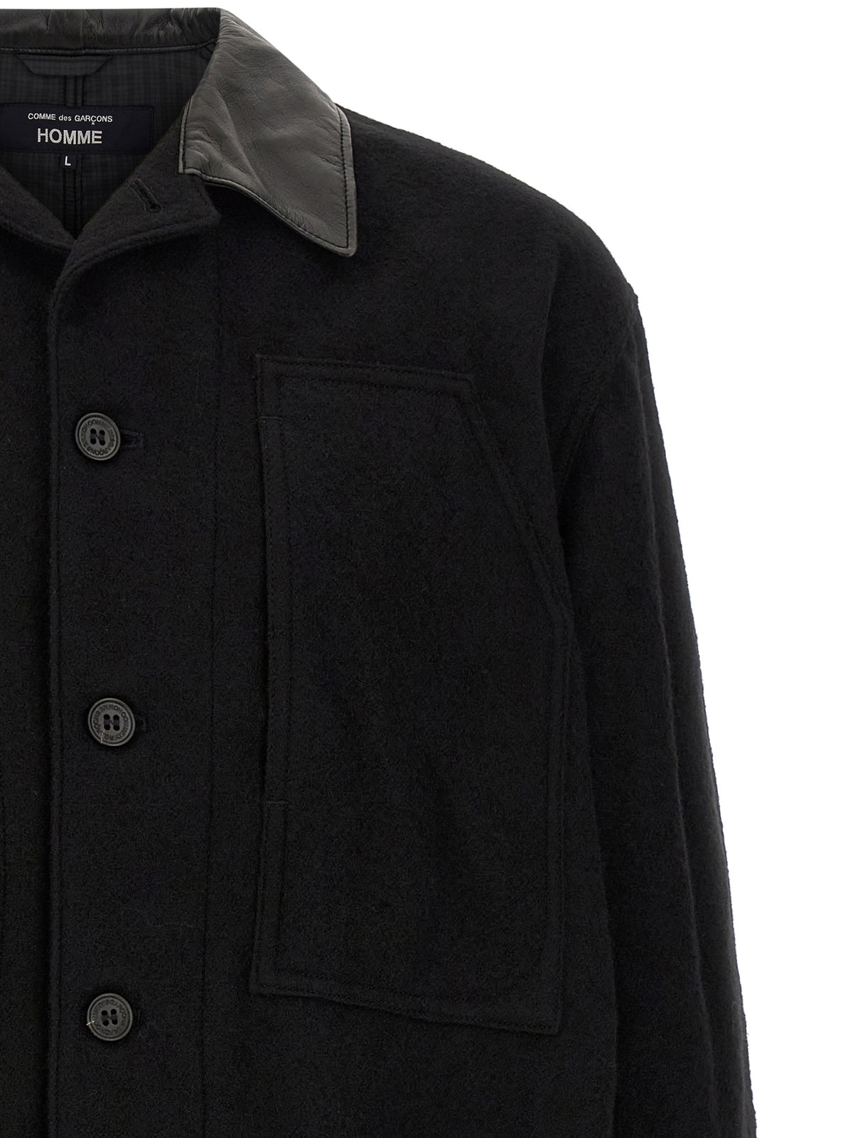 Comme Des Garçons Schwarze Wolljacke in voller Länge