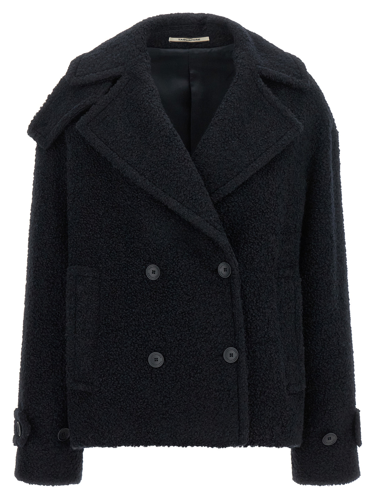 Tagliatore Blauer Mantel aus Alpaka und Leder