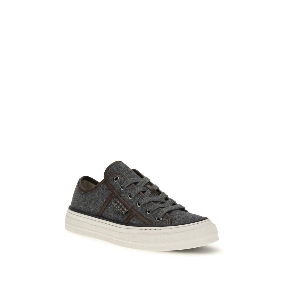 Brunello Cucinelli Graue Wildleder-Sneakers mit niedrigem Schaft
