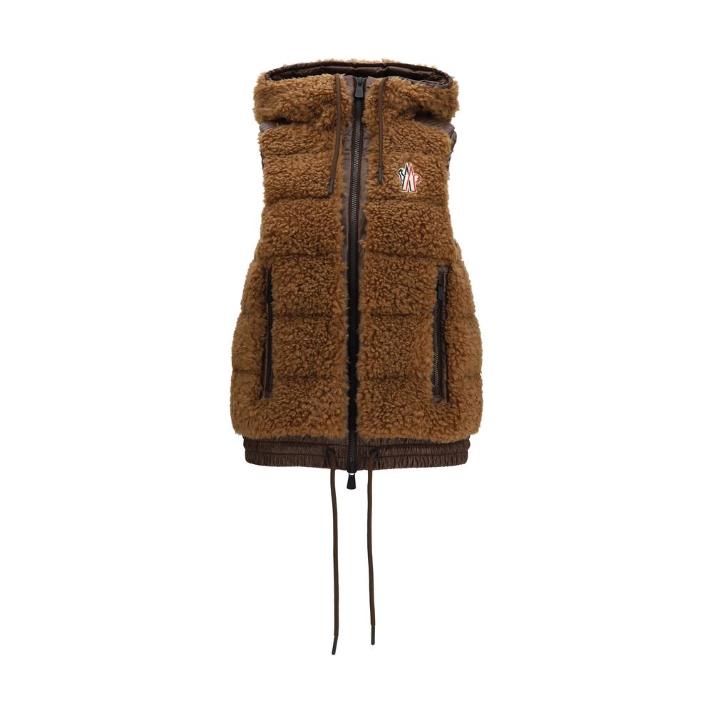 Moncler Grenoble Braune Polyamid-Weste ohne Ärmel