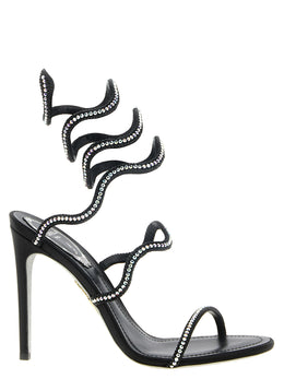 RENE CAOVILLA Schwarze Stiletto-Sandalen aus Satin