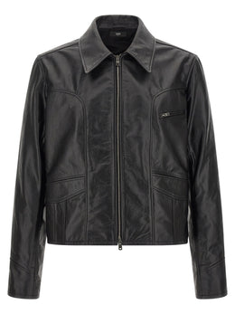Amiri Schwarze Lederjacke aus Kalbsleder