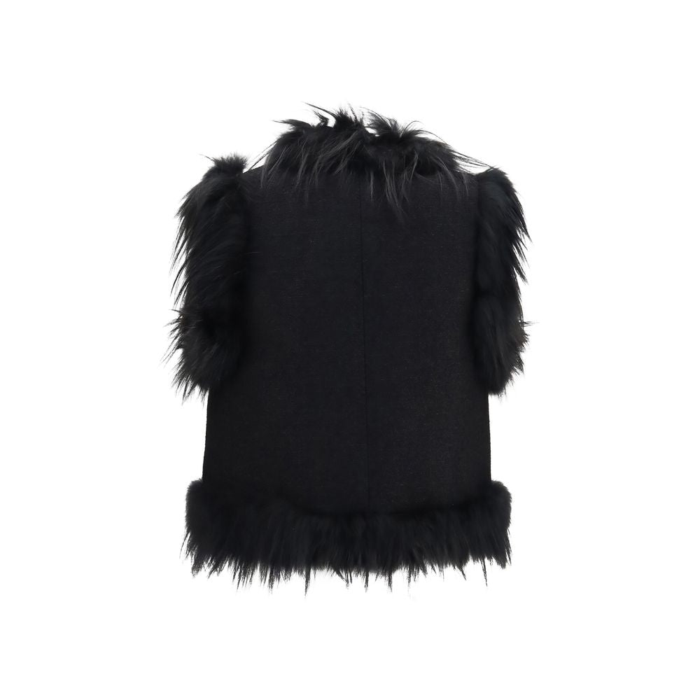 Fendi Schwarze Weste aus Lammwolle Oves Aries, ärmellos