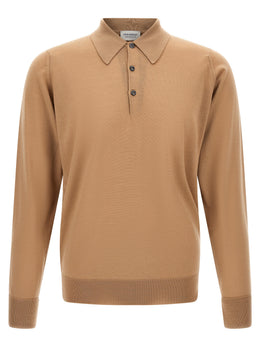 JOHN SMEDLEY Beige Merinowolle Poloshirt