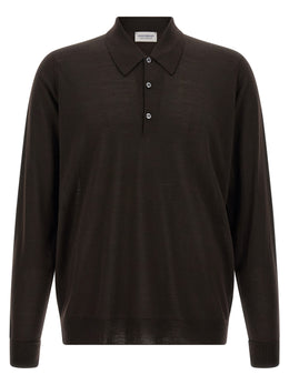 JOHN SMEDLEY Braunes Poloshirt aus Merinowolle