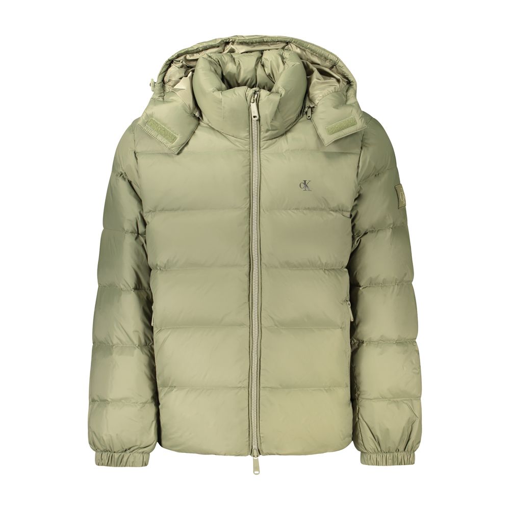Calvin Klein Grüne Nylon-Jacke in voller Länge