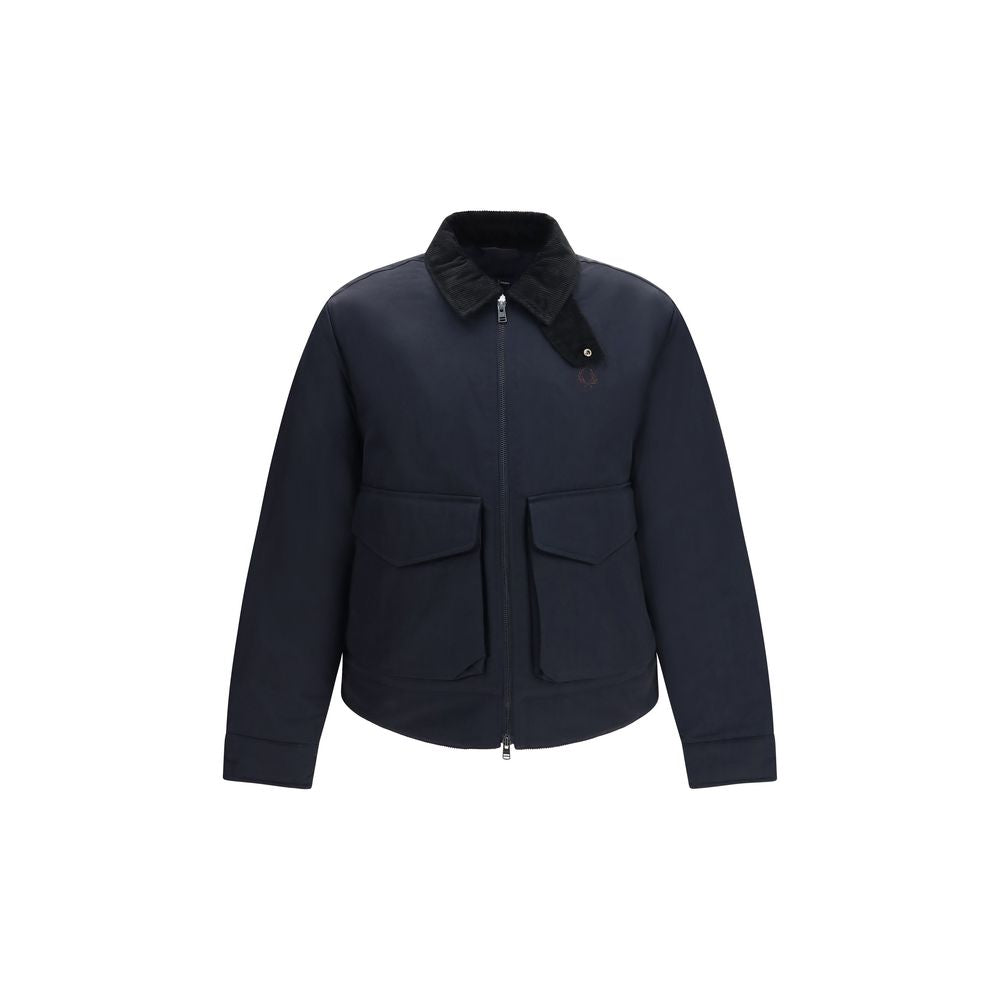 Fred Perry Blaue Jacke aus recyceltem Polyamid in voller Länge