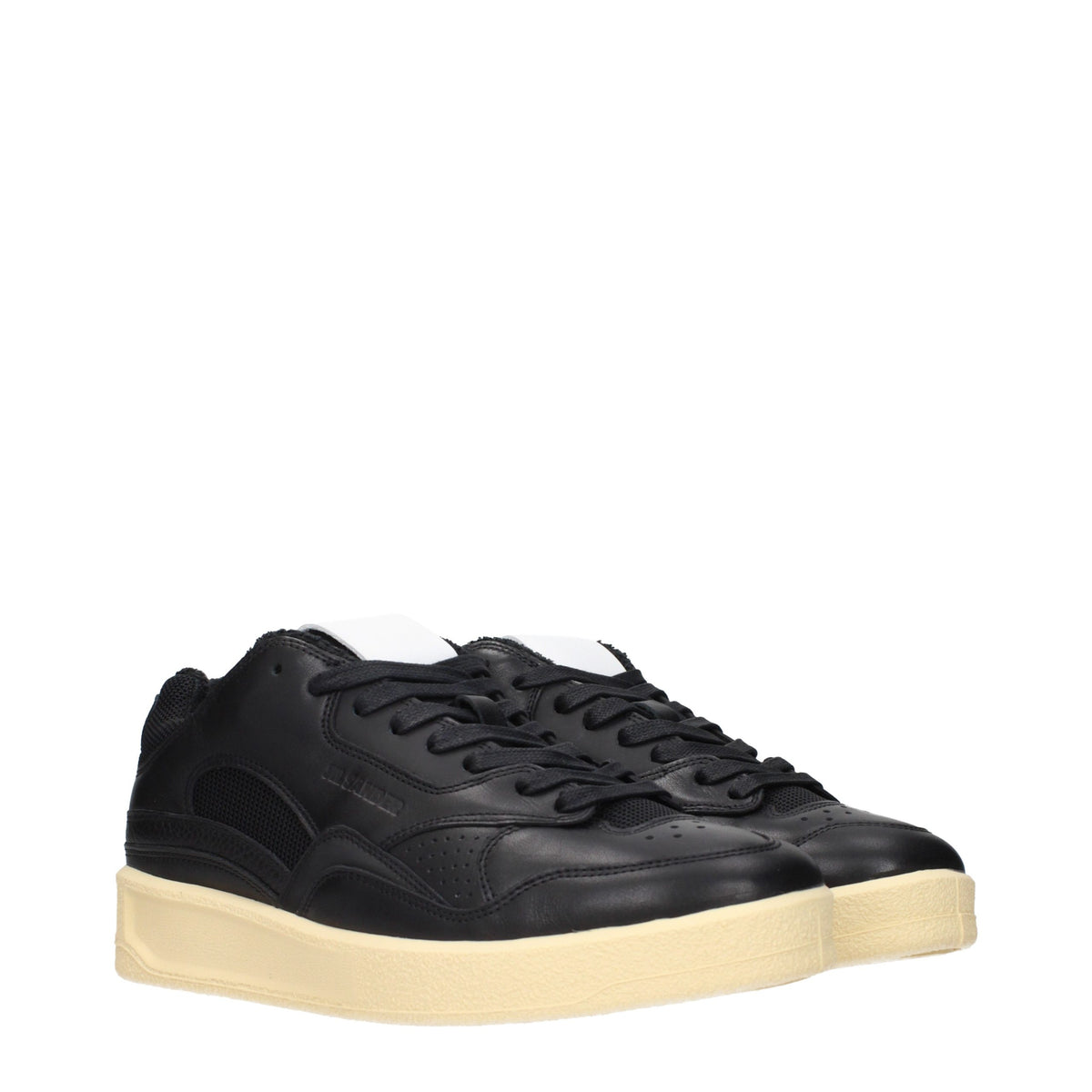 Jil Sander Schwarze Leder Low-Top-Sneaker