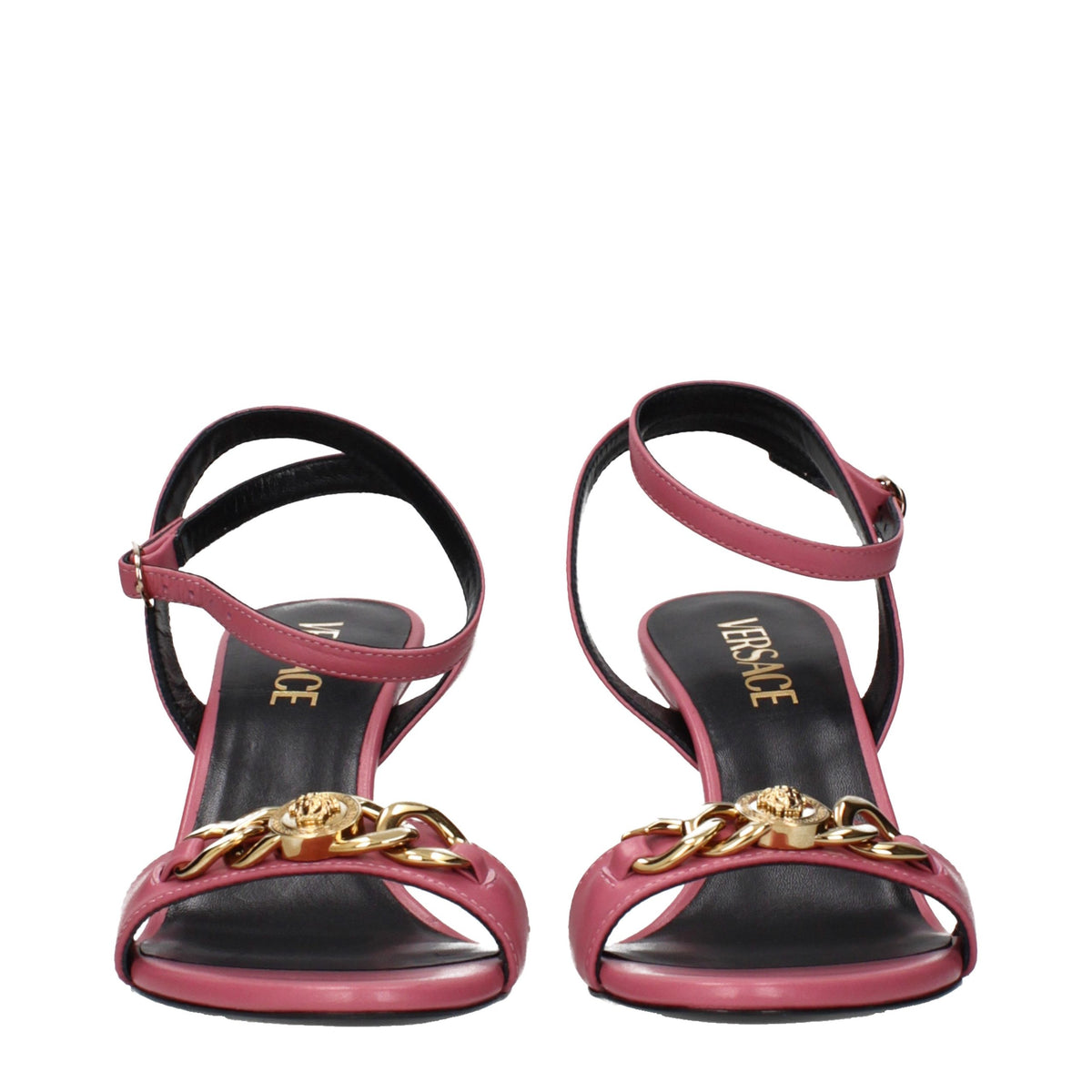 Versace Pinkfarbene Sandalen mit Stilettoabsatz aus Leder
