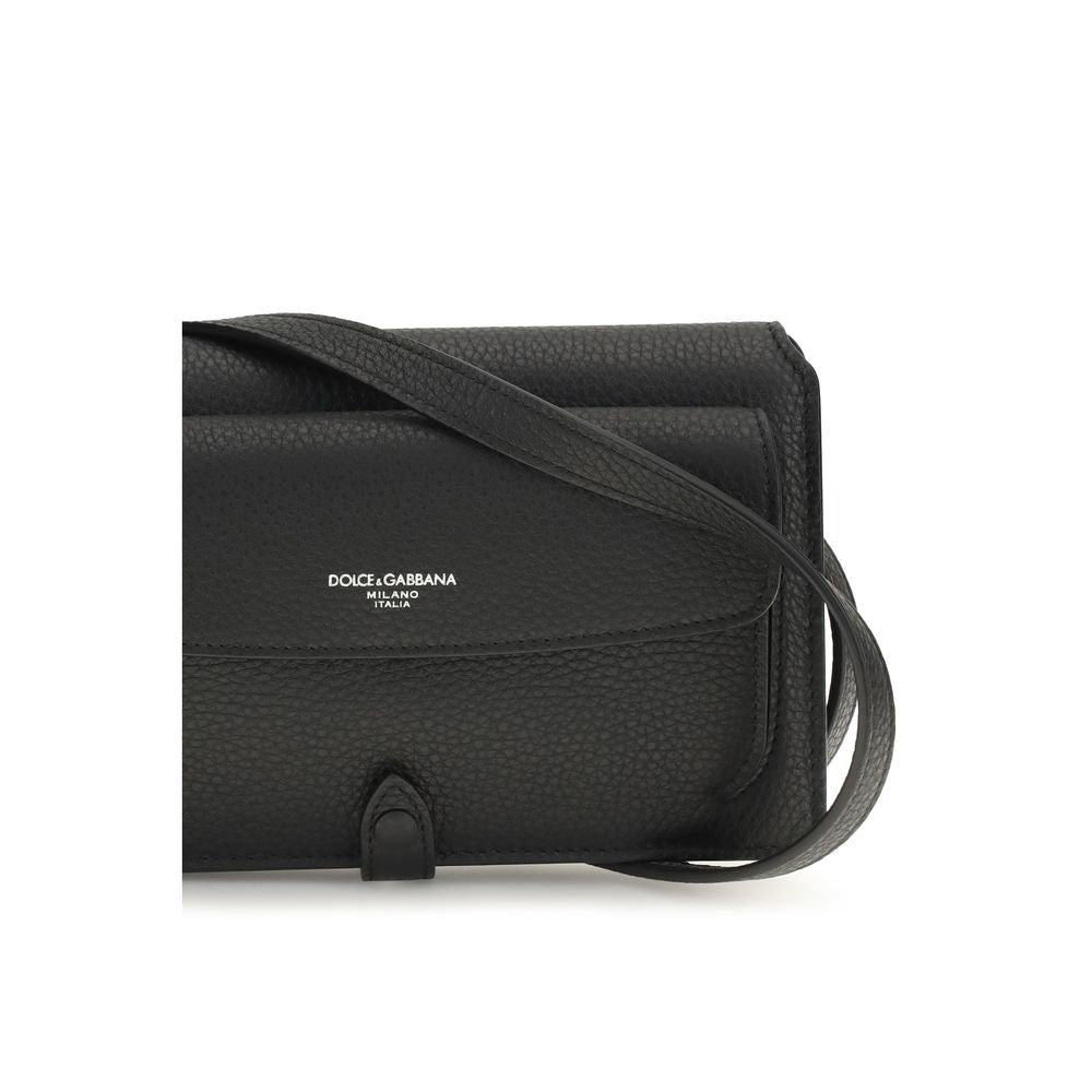 Dolce & Gabbana Schwarze Bos Taurus Kalbsleder Schultertasche