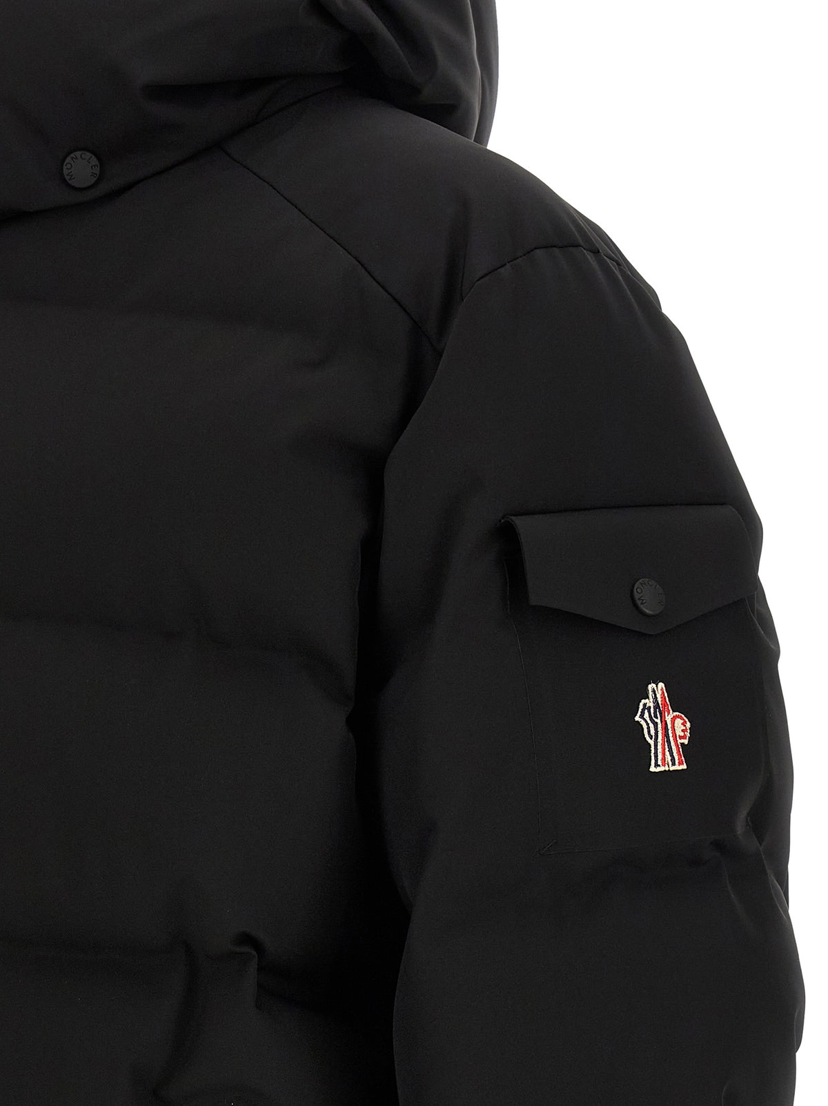 Moncler Grenoble Schwarze Polyamid-Jacke in voller Länge