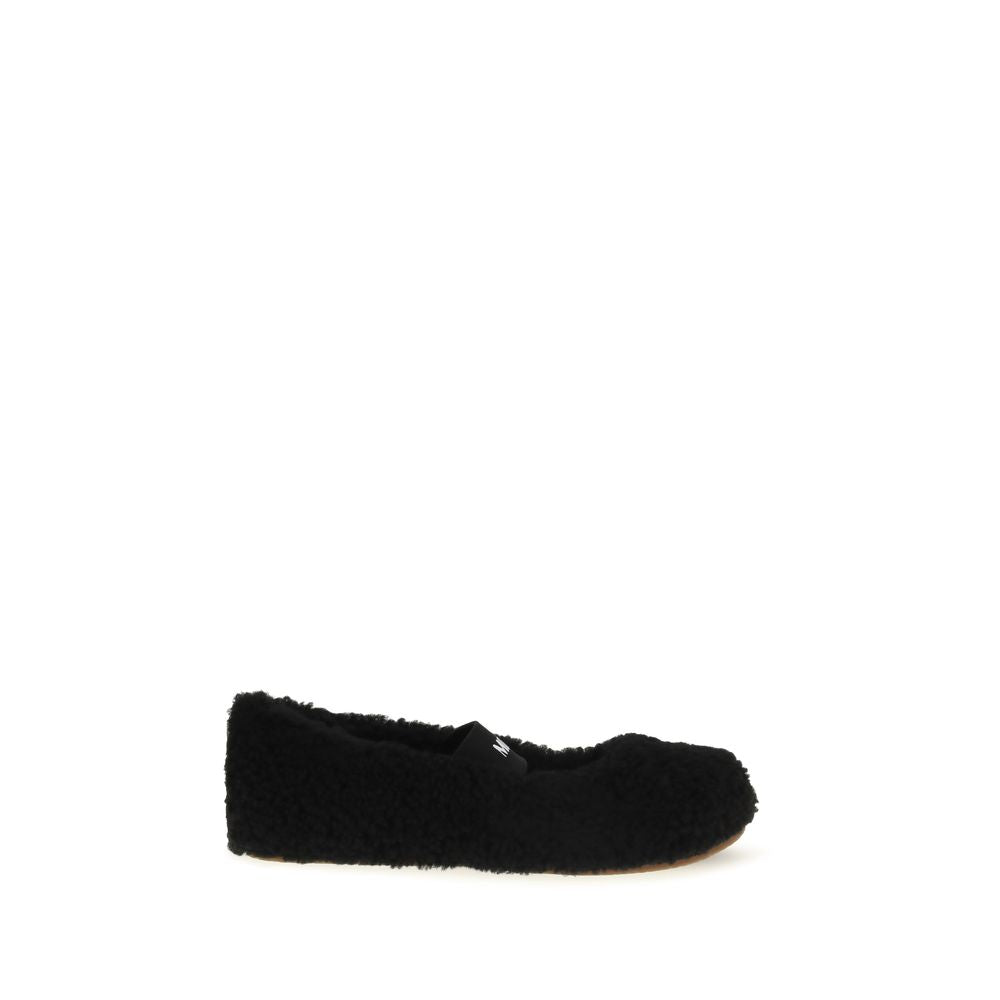 Moon Boot Schwarze Fell-Ballerinas
