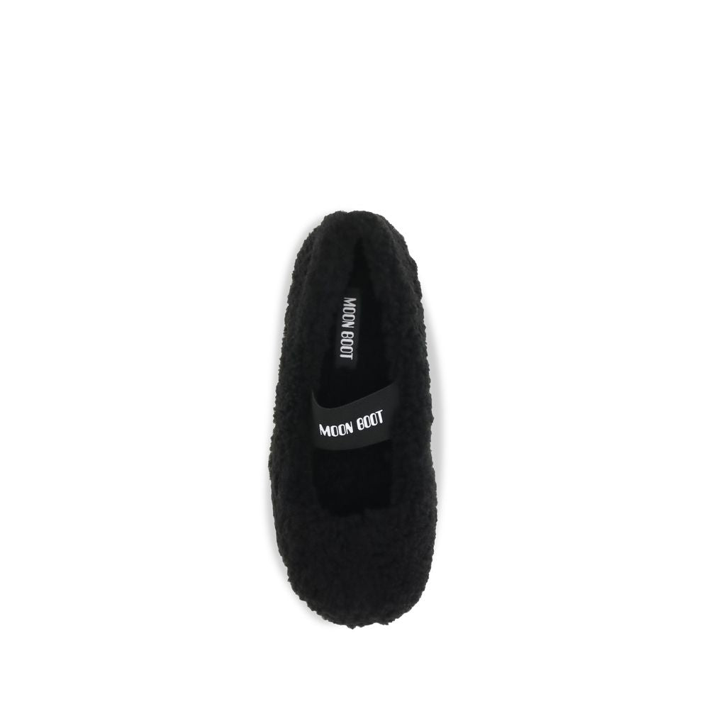 Moon Boot Schwarze Fell-Ballerinas
