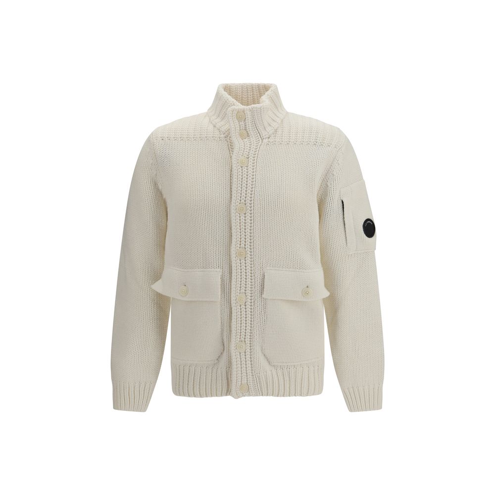C.P. Company Weiße Strickjacke aus Wolle vom Merino-Schaf