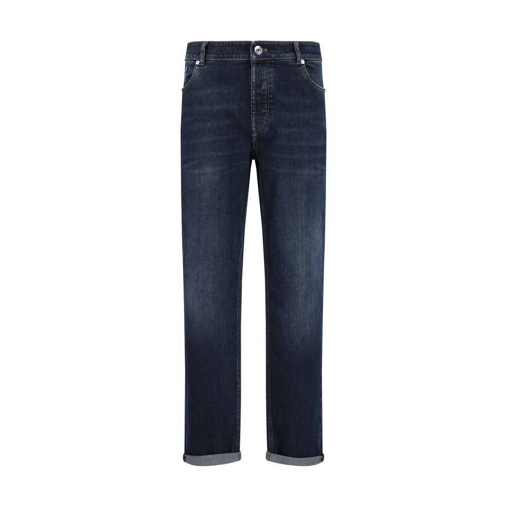 Brunello Cucinelli Blaue Jeans aus Baumwolle im geraden Schnitt