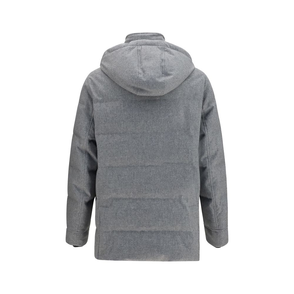 Brunello Cucinelli Graue Lammfelljacke Aries aus Wolle, durchgehend