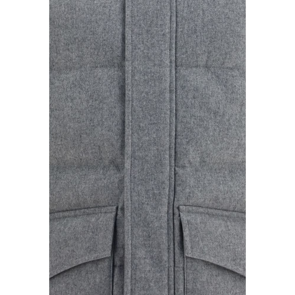 Brunello Cucinelli Graue Lammfelljacke Aries aus Wolle, durchgehend