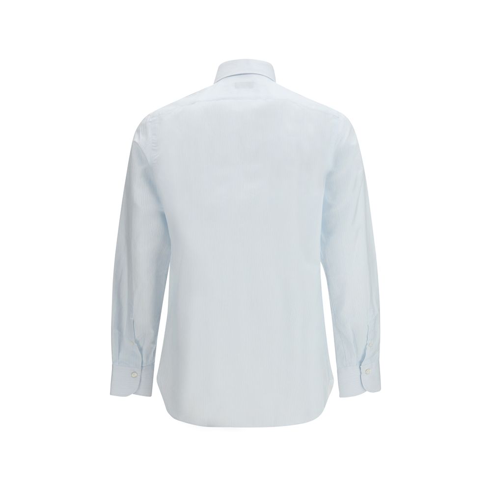 Finamore Blaues Baumwollhemd mit Muster