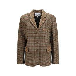 Ganni Brauner Blazer aus recycelter Wolle