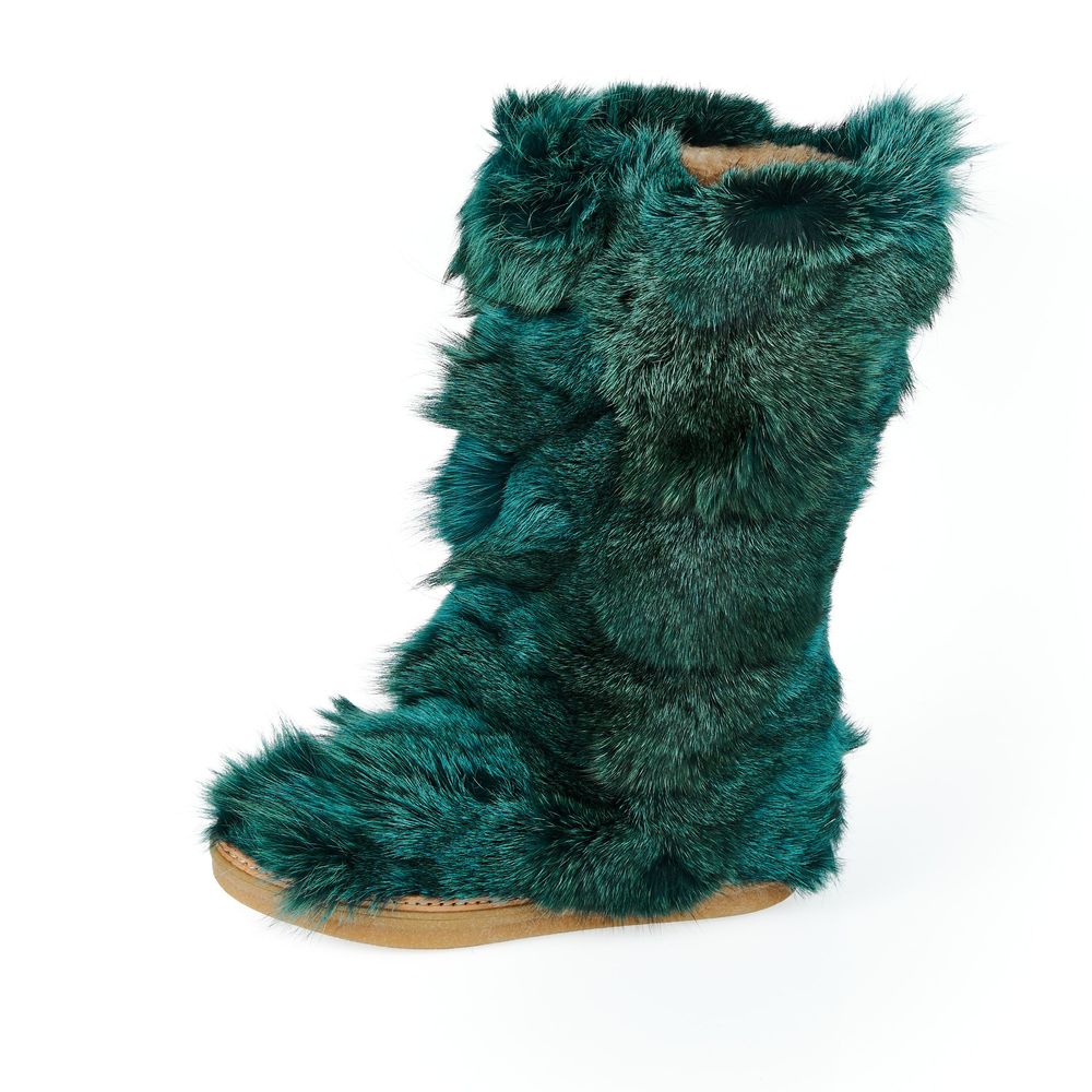Mr&Mrs Italy Teal Pelz Damenschuh