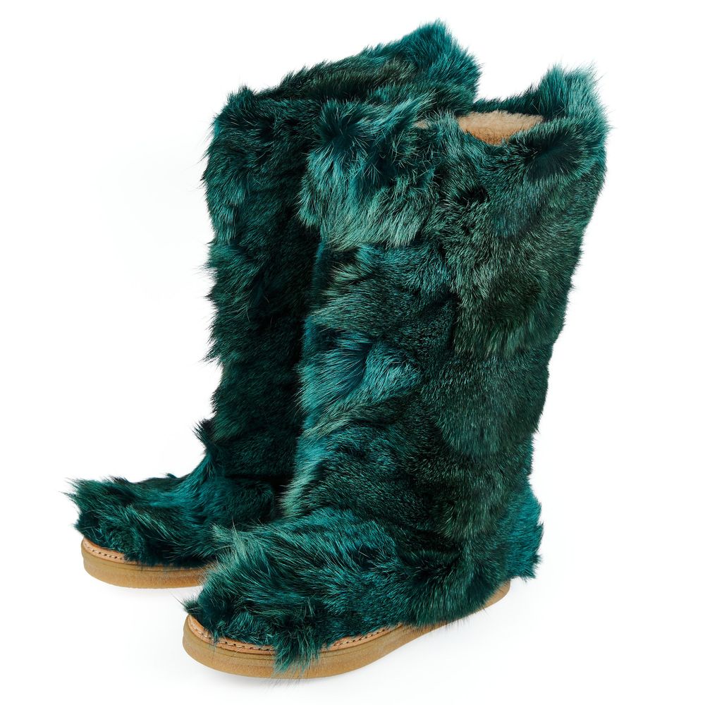 Mr&Mrs Italy Teal Pelz Damenschuh