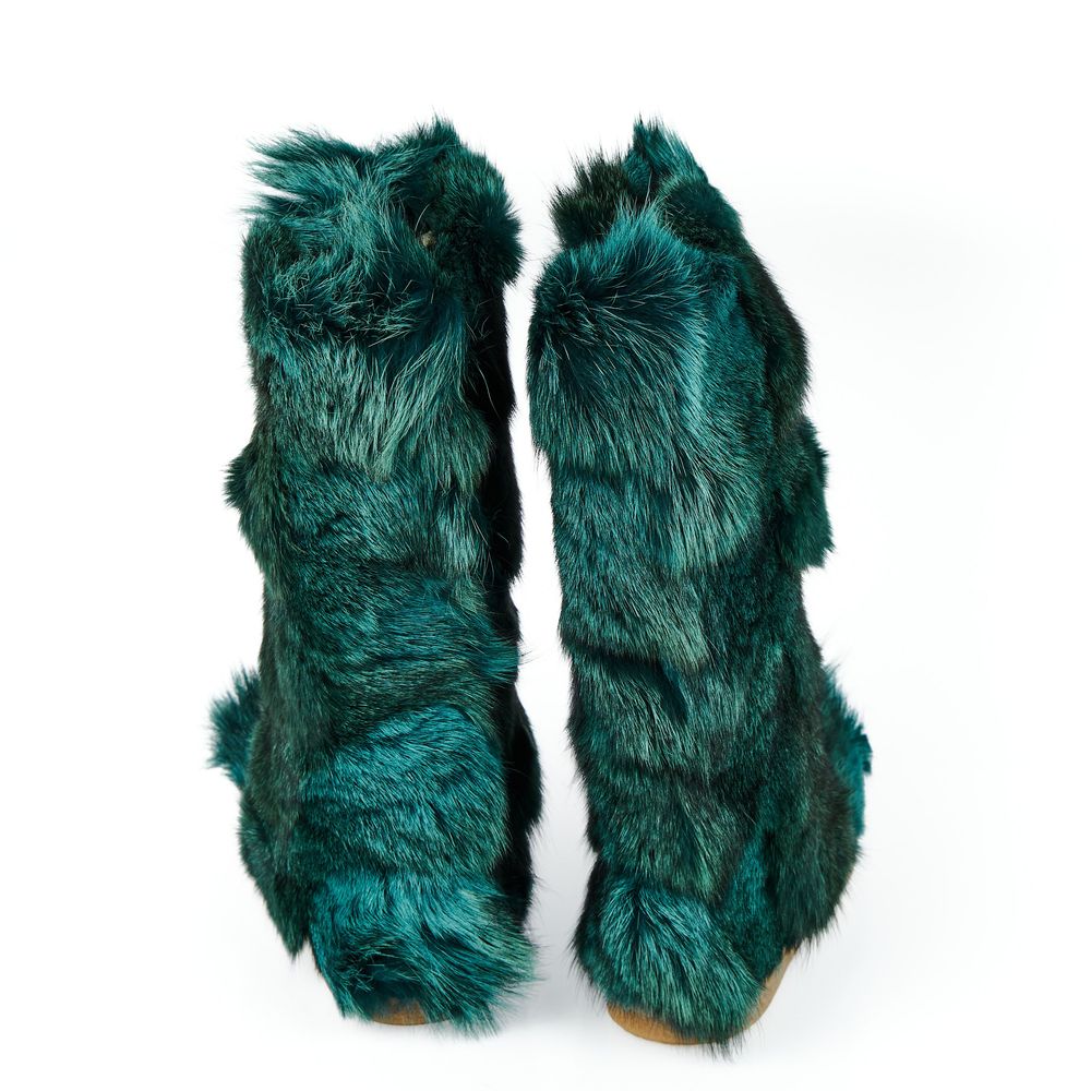 Mr&Mrs Italy Teal Pelz Damenschuh