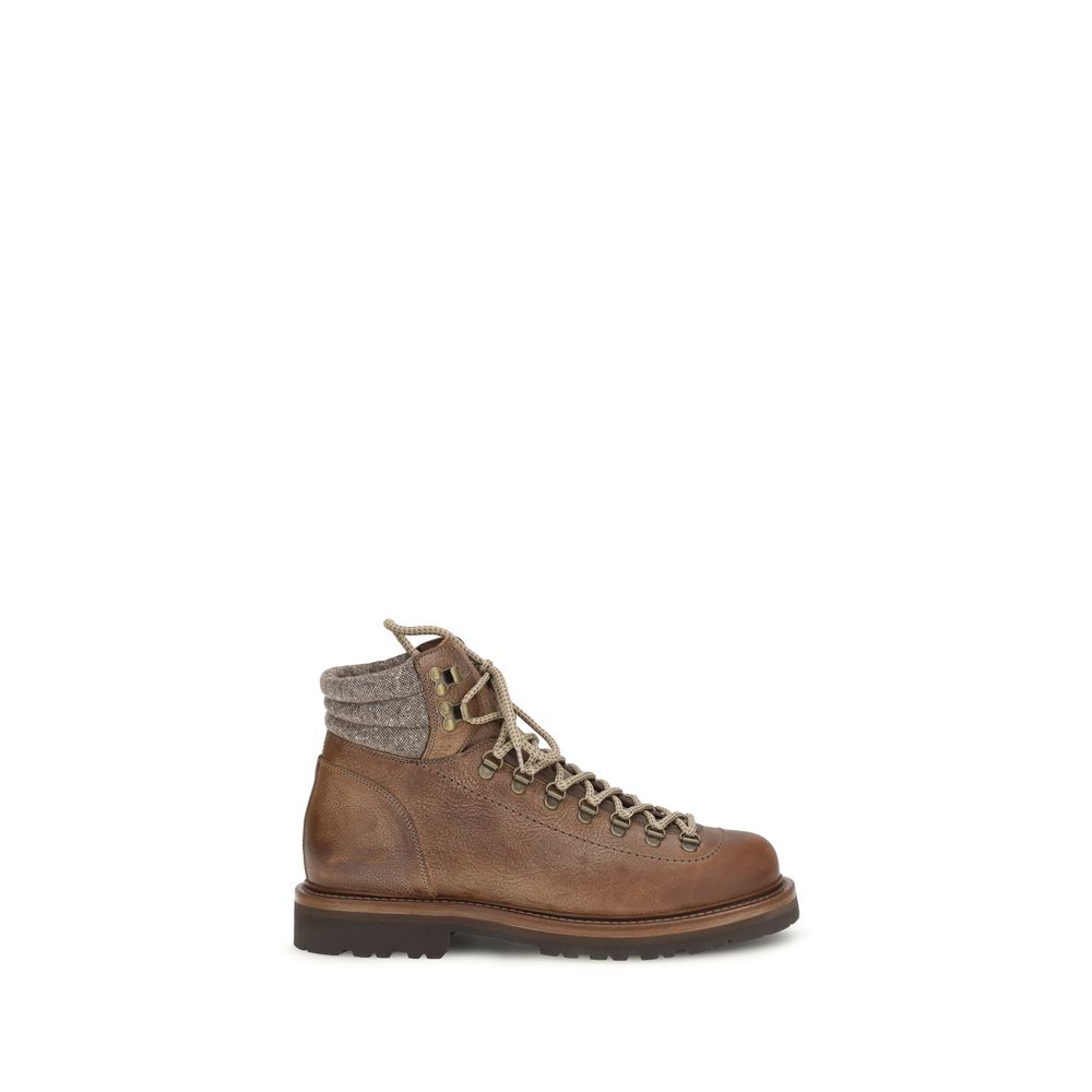 Brunello Cucinelli Braune Kalbsleder Bos Taurus Schnürstiefel