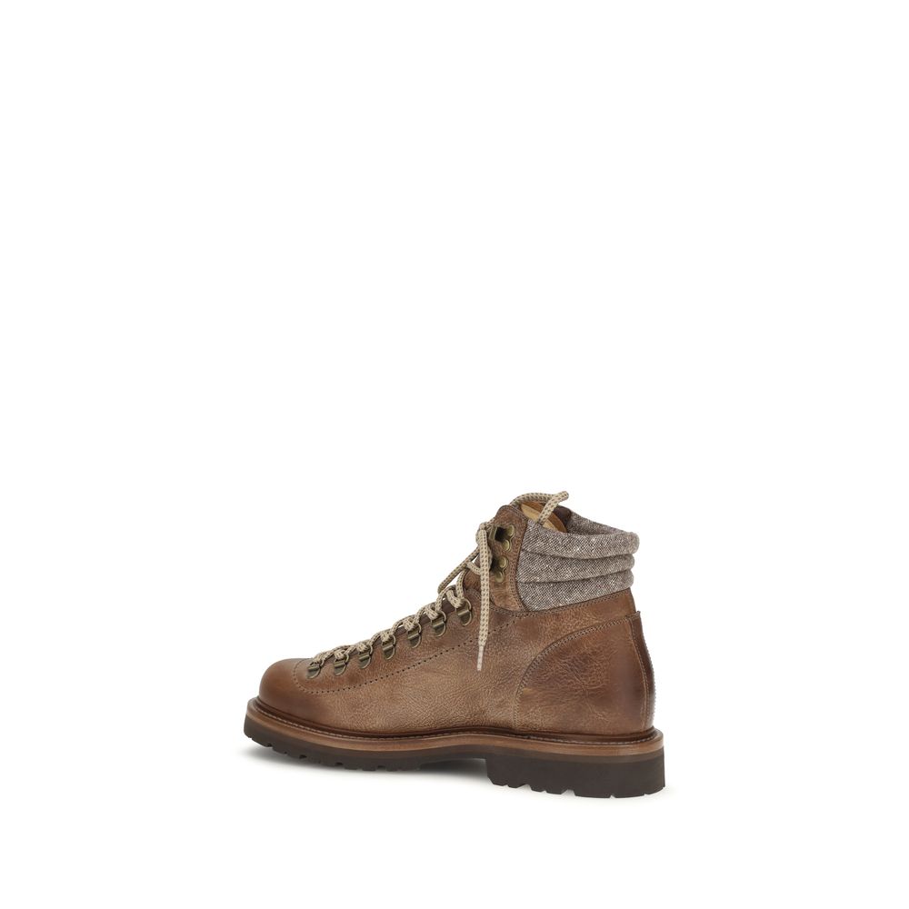 Brunello Cucinelli Braune Kalbsleder Bos Taurus Schnürstiefel