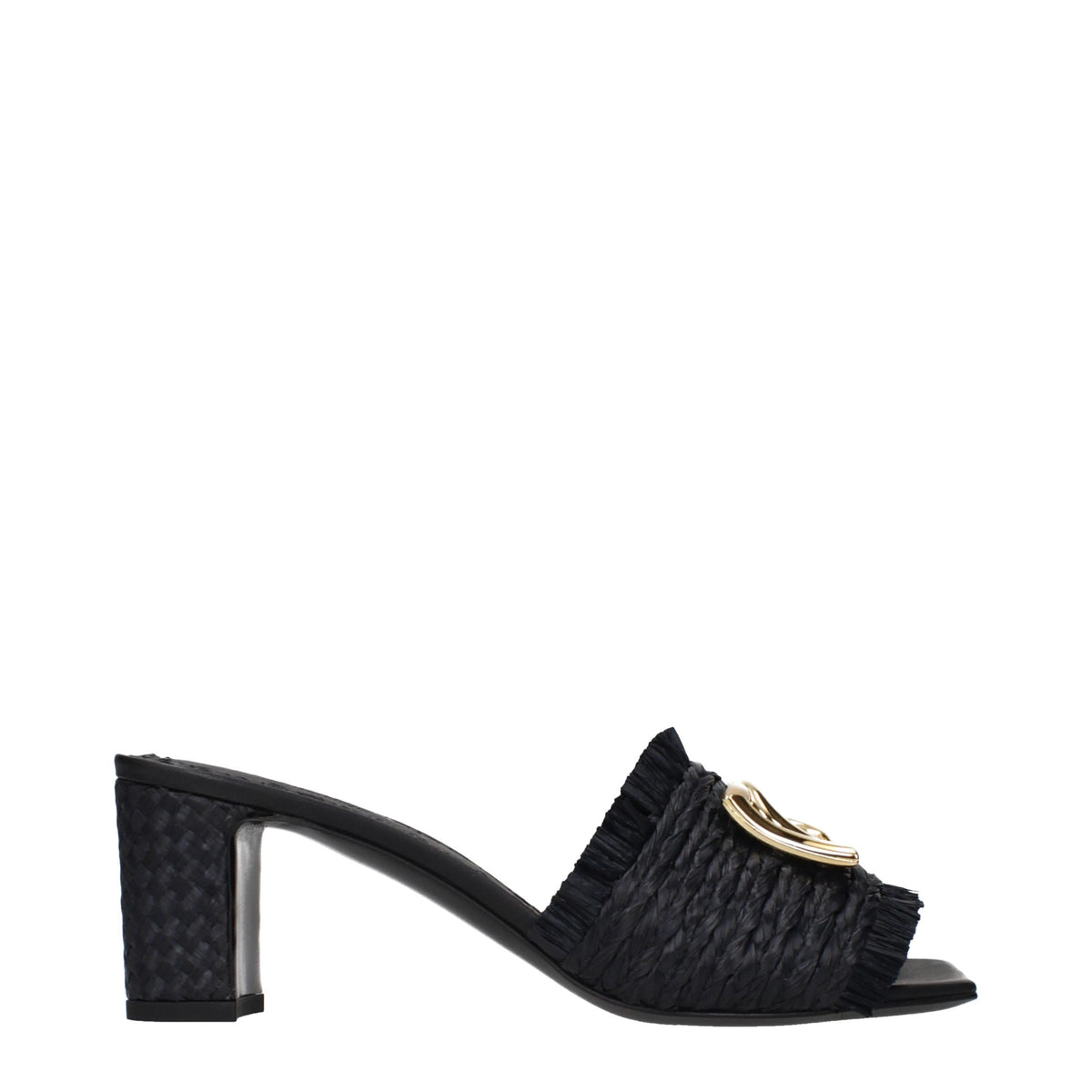 Dolce & Gabbana Schwarze Sandalen aus Raffia mit Plateau