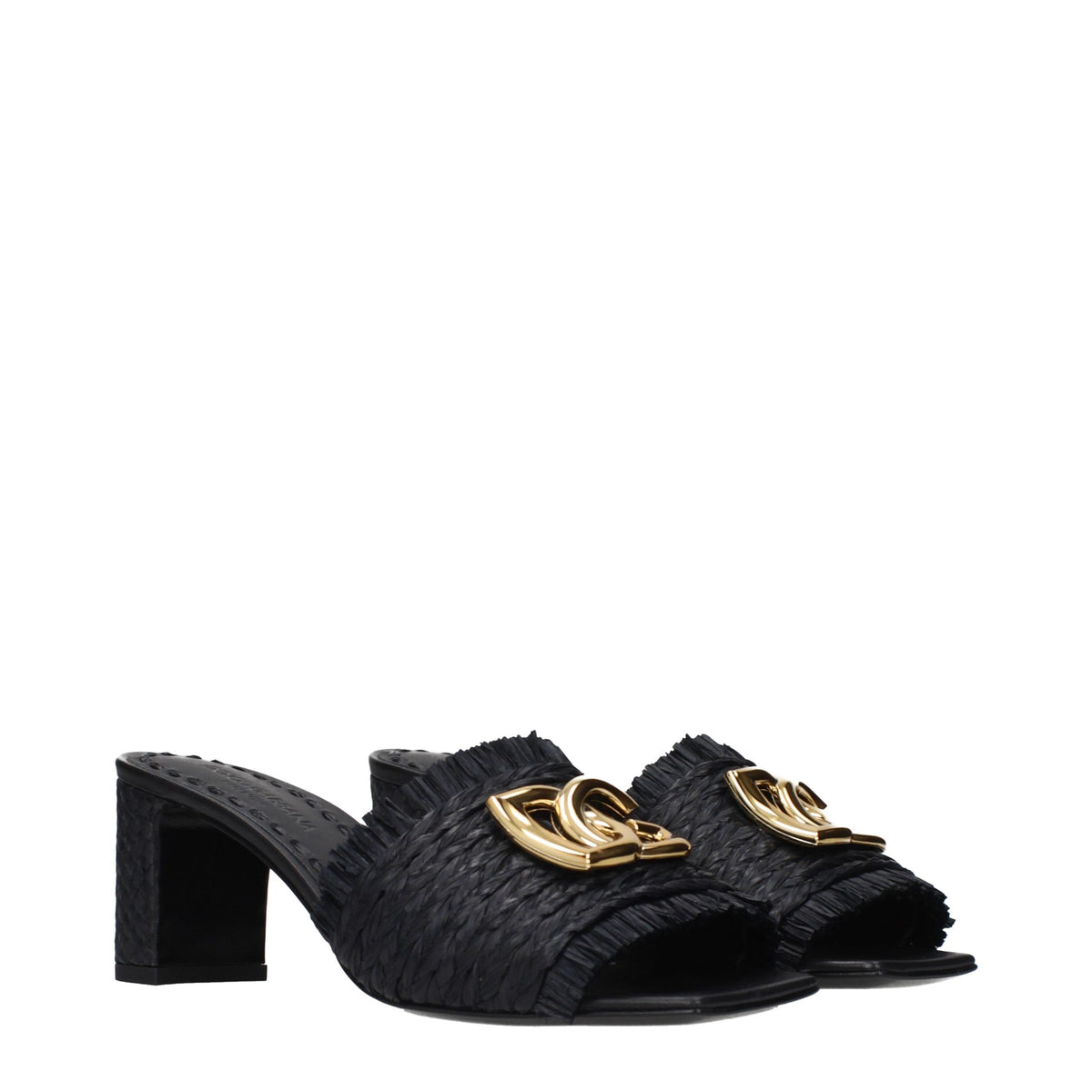 Dolce & Gabbana Schwarze Sandalen aus Raffia mit Plateau