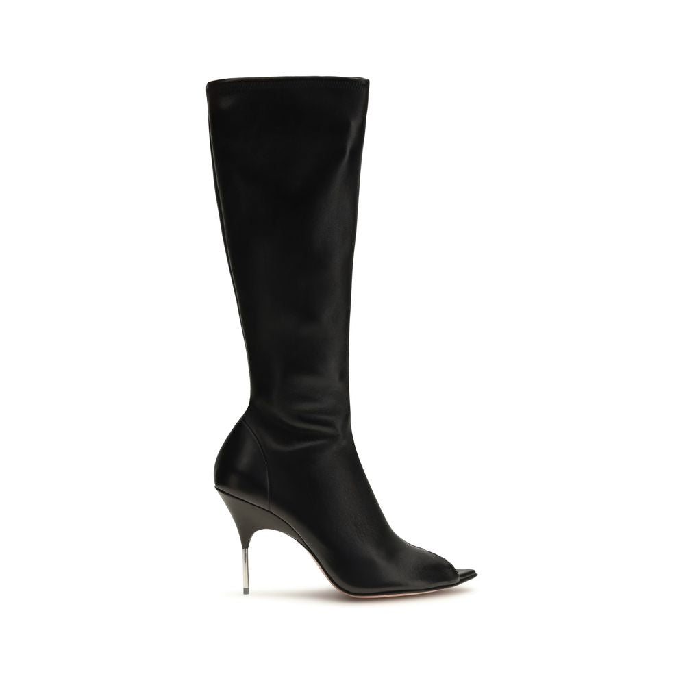 Amina Muaddi Schwarze Stiefel aus Nappa-Leder / Kalbsleder mit hohem Absatz
